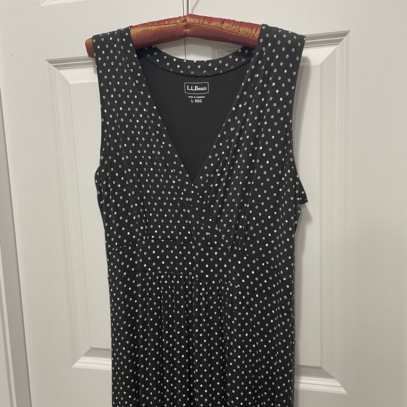 LL Bean black polka dot maxi dress size L - Picture 2 of 2